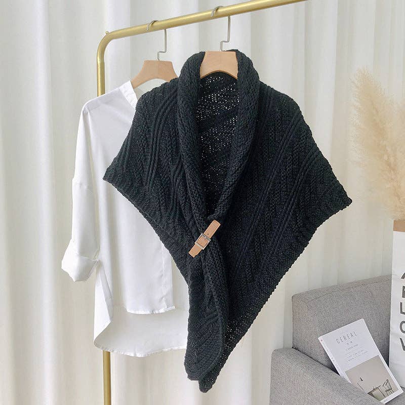 Dipped Shop - Wholesale Scarf - Women's - Split Triangle Solid Color Poncho Knit Scarf DPS16040