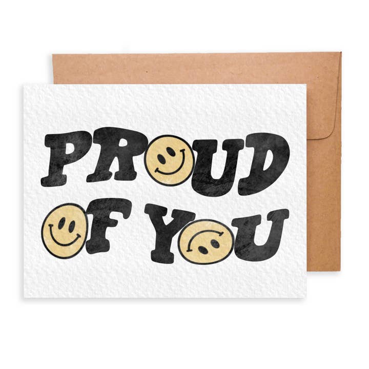 Proud of You (White/Yellow) | Smiley Face Card | 70s Vibe for wholesale by Paper Dove Shop