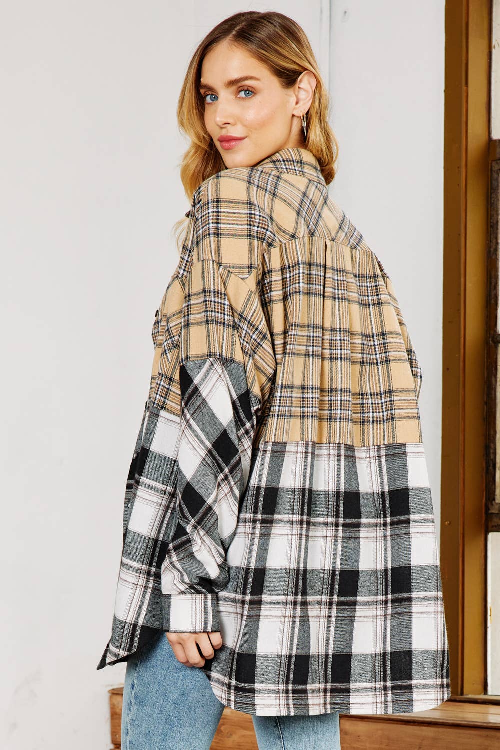 FSL Apparel - Wholesale Button Down Shirt - Women's - IJ1059 - MIXED PLAID  BUTTON DOWN OVERSIZED SHIRT4