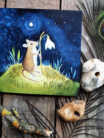 Wilfred Mouse Greetings Card for wholesale by Hannah Willow Art