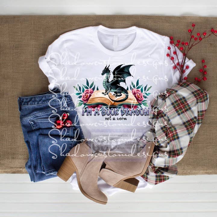 Book Dragon Shirt for wholesale by Shadow Custom Designs