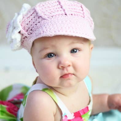 Pink w/Peony Flower Crocheted Handmade Heirloom Gift Hat for wholesale by The Daisy Baby LLC
