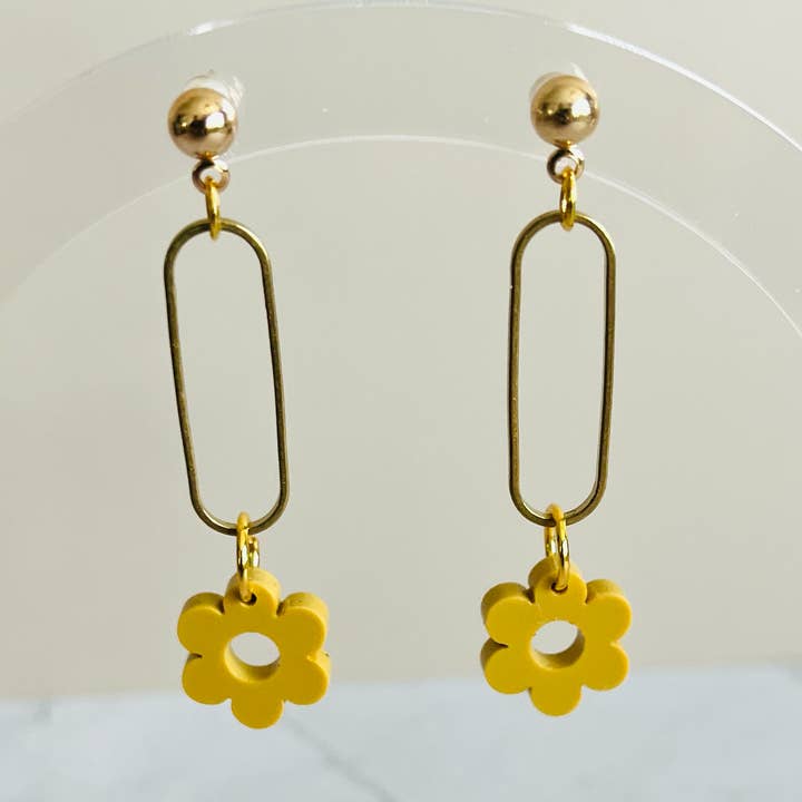 Flower Drop Earrings: Mustard Seed for wholesale by She’s Crafty Handmade