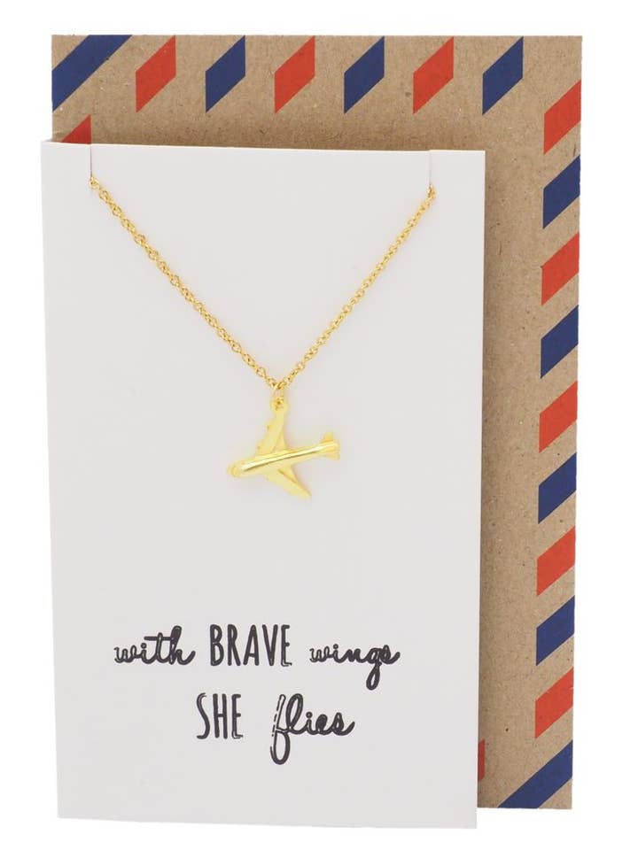 Janice She's Brave Necklace with Airplane Pendant, with Inspirational Quote for wholesale by Quan Jewelry