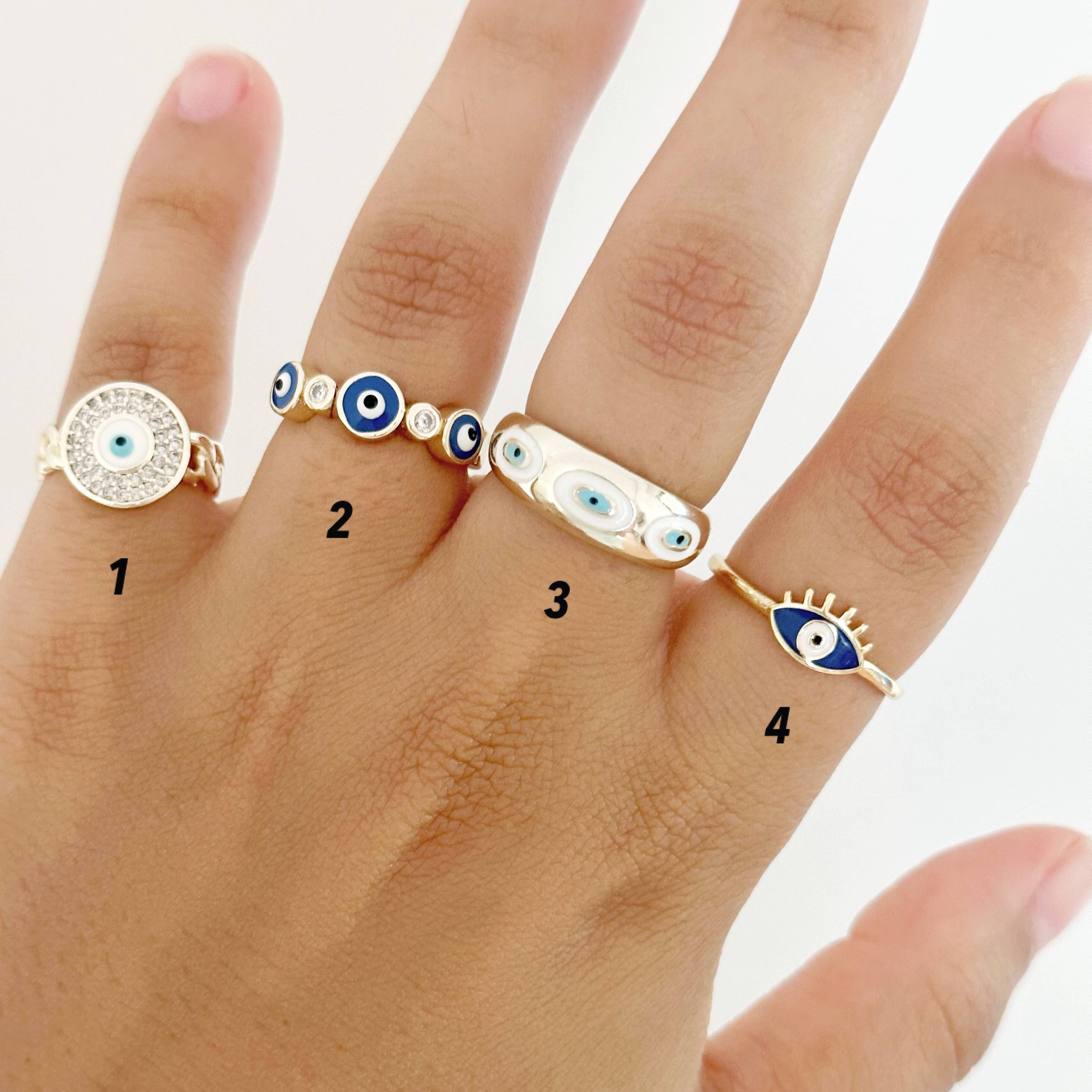 Evileyefavor - Wholesale Band/Stacked Ring - Gold Evil Eye Ring, Adjustable Stackable Ring, Blue Evil Eye1