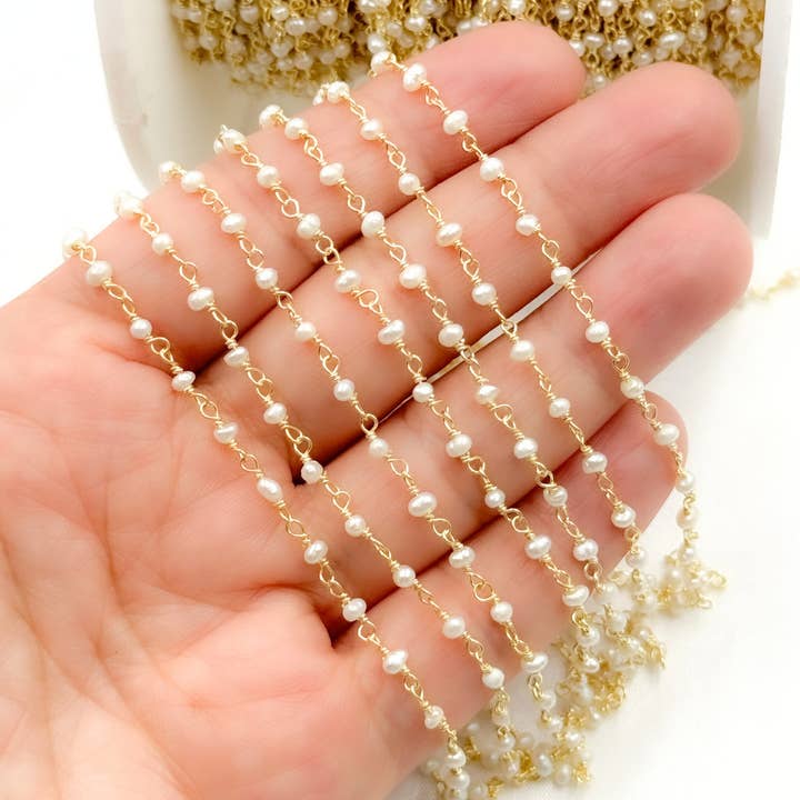 Tresor Jewelry Inc. - Wholesale Beaded/Pearl Necklace - PRL55. White Freshwater Pearl Gold Plated Wire Chain4