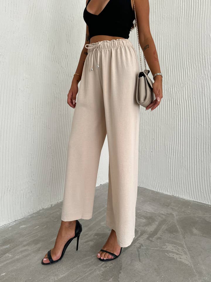 VAV NEW YORK - Wholesale Pants - Women's - Women's Solid Color Palazzo Pants Wide Leg Elastic