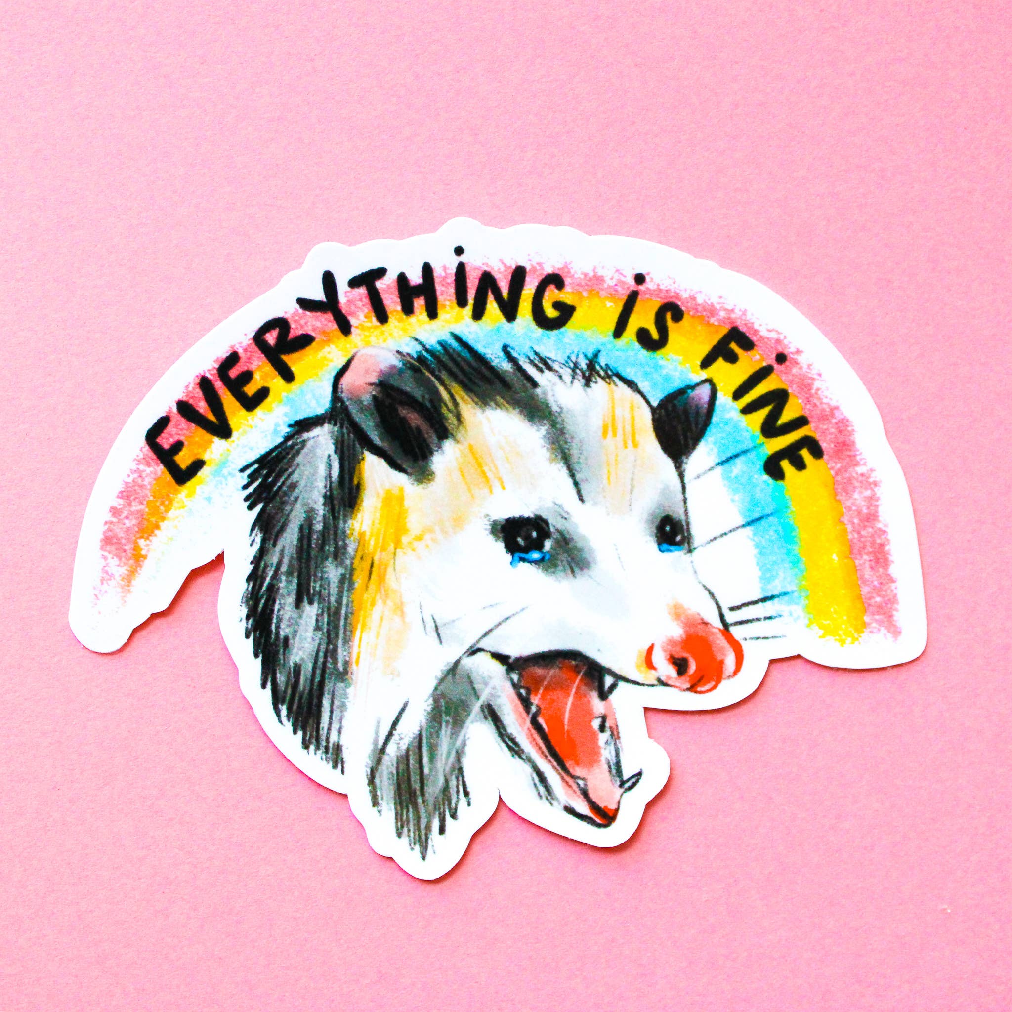 Amy Hartelust Art and Illustration – Adesivo por atacado – Tudo é Fine Possum Vinyl Sticker2