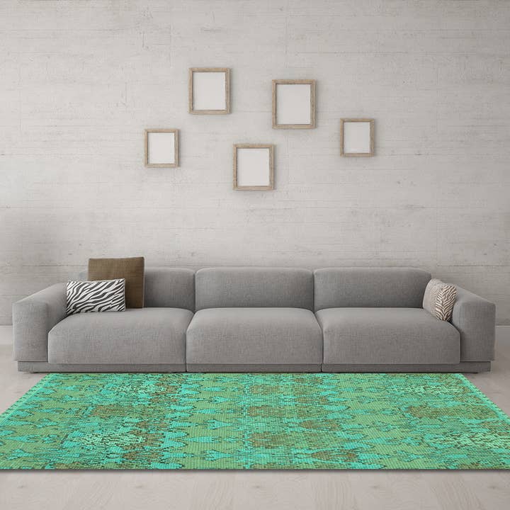 Tapis moderne de couleur turquoise abstraite lavable en machine pour la vente par Ahgly