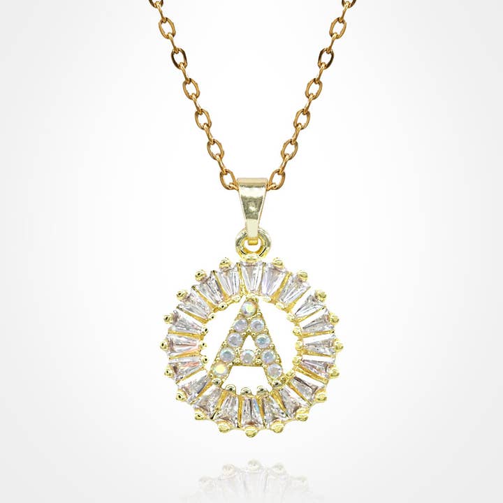 Stainless Steel CZ Round Initial Monogram Pendant Necklace for wholesale by Sensibling Corp.