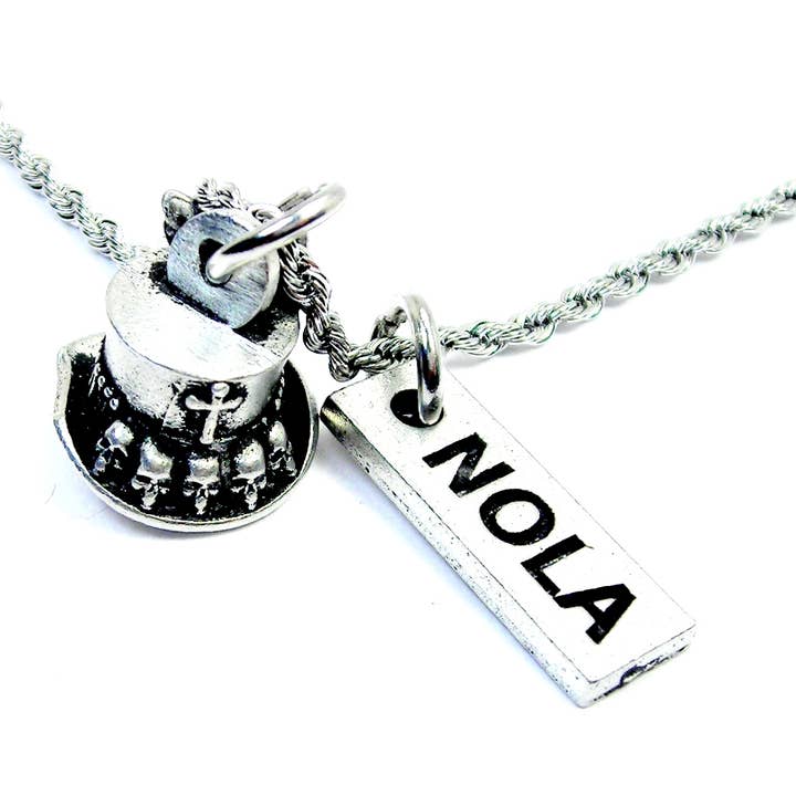 Chubby Chico Charms - Wholesale Pendant/Charm Necklace - Baron Samedi NOLA tab Haitian Voodoo top hat charm necklace