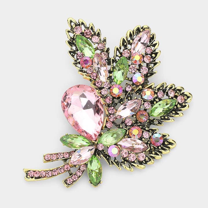 Glass Crystal Leaf Bouquet Brooch / Pendant for wholesale by Sensibling Corp.