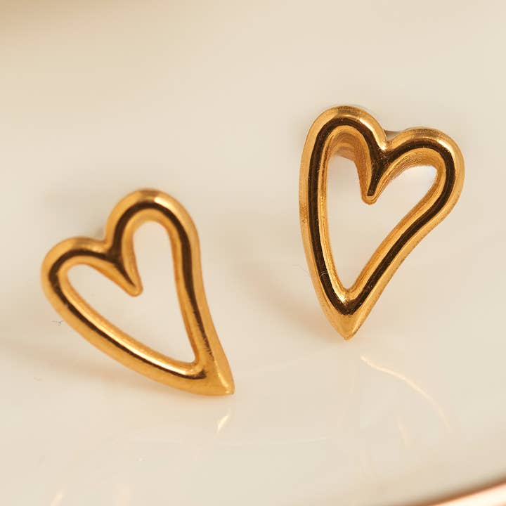 Waterproof Earrings Heart Stud in Gold & Stainless Steel for wholesale by Howard's