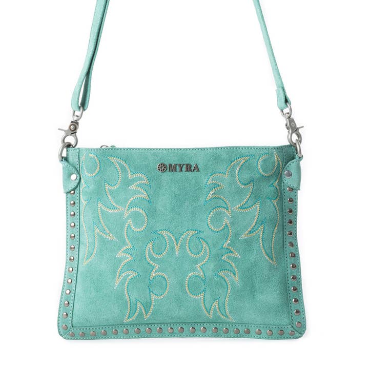 Texas Rose Western Embroidered Leather Bag in Turquoise for wholesale by Myra Bag