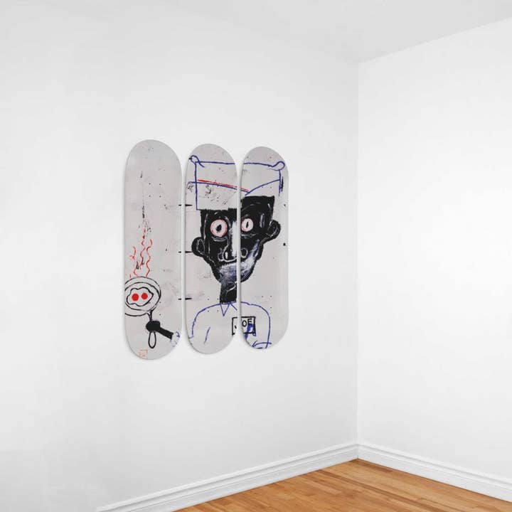 SkateboardArtsy – wholesale Wall Accent – Jean-Michel Basquiat, 'Eyes and Eggs' | Skateboard Wall Hanged Decoration,1
