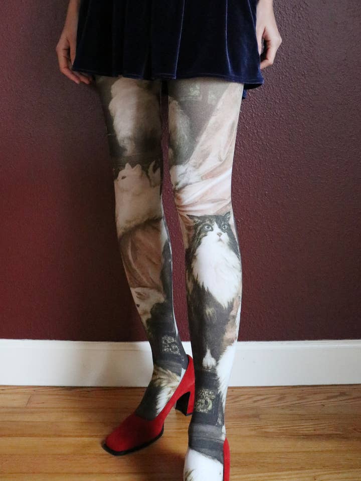 MY WIFE'S LOVERS BY CARL KAHLER CAT KITTY Printed Art Tights for wholesale by Tabbisocks