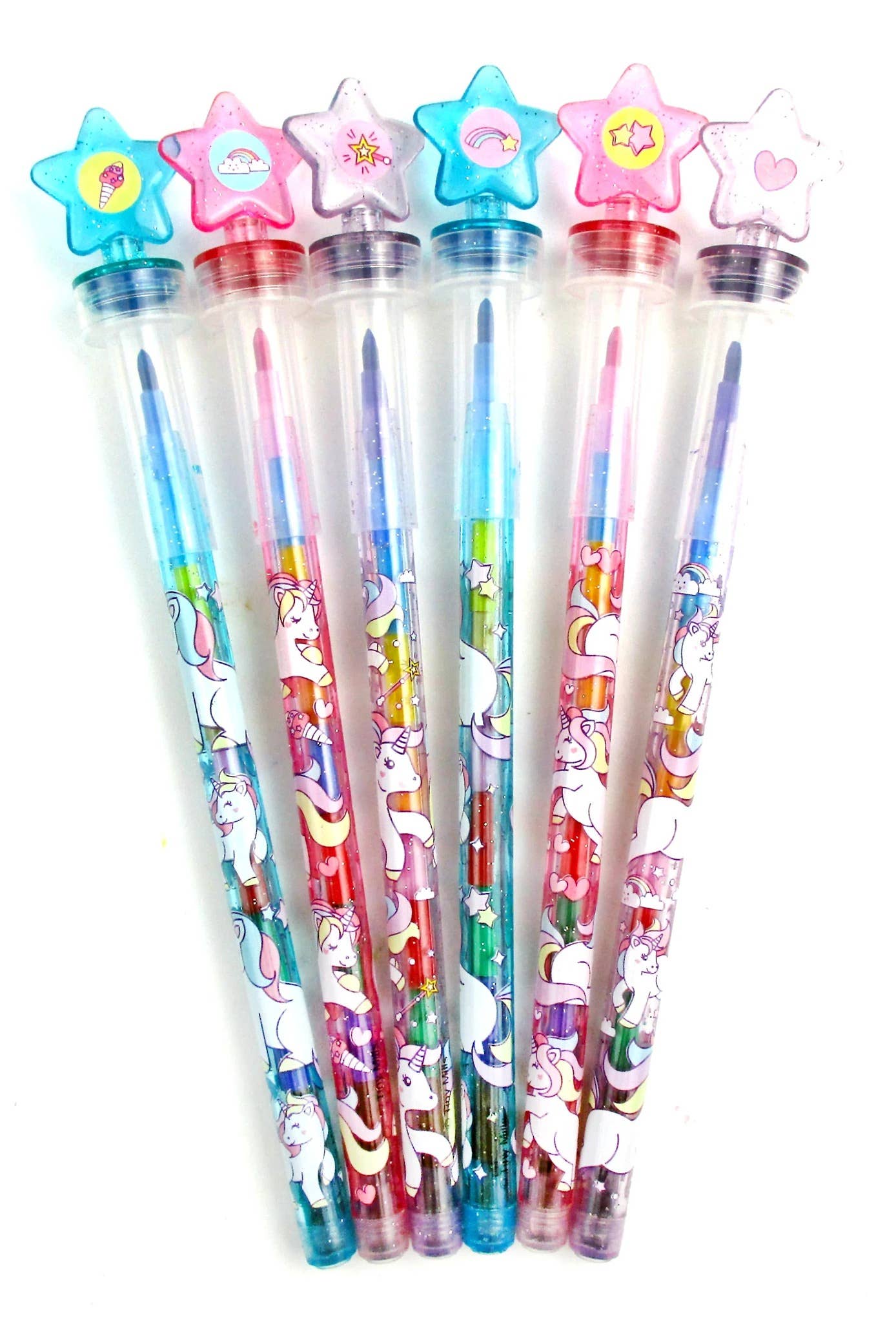 Tiny Mills – wholesale Crayons – Child & baby – Unicorn Rainbow Stackable Crayon with Stamper Topper1