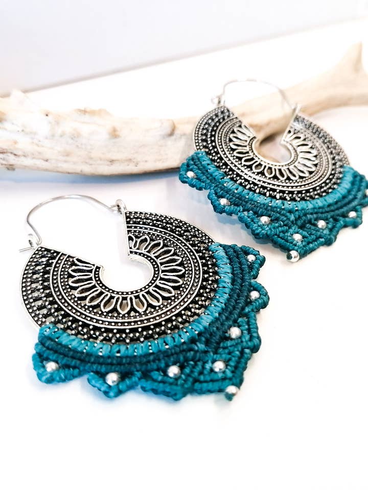 Oorbellen - MANDALA - Zilver - Turkoois voor wholesale door De fil en vadrouille