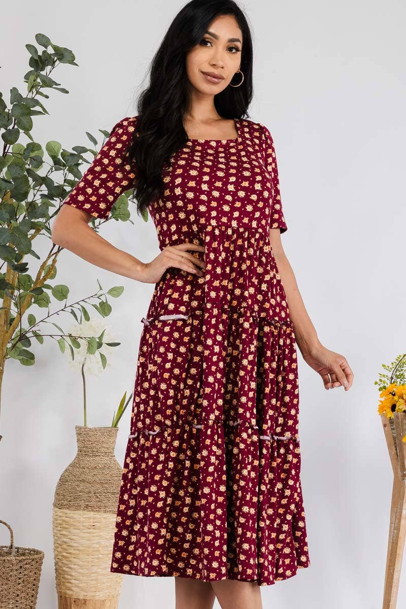 H&H Fashion Inc. – Großhandel Kleid – Damen – JR778X-DITSYFLOWER - Midi-Cocktailkleid mit Puffärmeln2