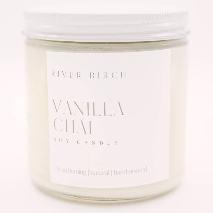 Vanilla Chai da 16 once, barattolo trasparente, candela di soia per la vendita all'ingrosso da parte di River Birch Candles