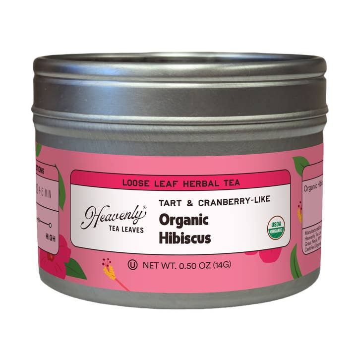 Organic Hibiscus, Clear Top Loose Leaf Herbal Tea Tin for wholesale by Heavenly Tea Leaves