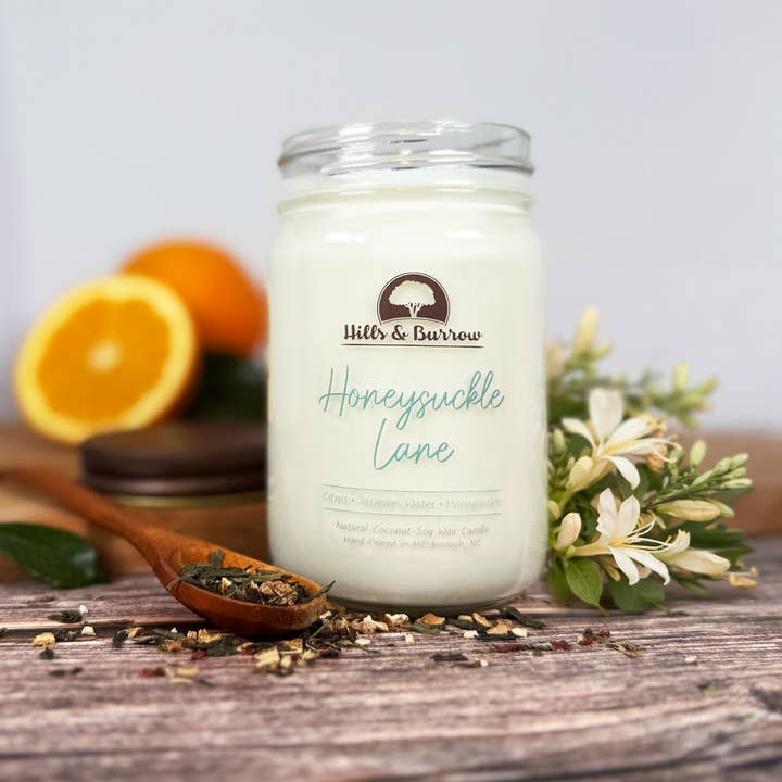 Hills & Burrow - Wholesale Jar/Filled Candle - Honeysuckle Lane – Fresh Honeysuckle & Soft White Tea Candle1