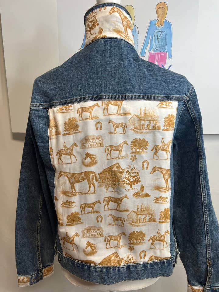 Horse Farm Toile on Denim Jacket for wholesale by J.Coffey Jackets