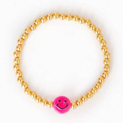 Pink Smiley Face Gold Beaded Bracelet for wholesale by Golden Thread