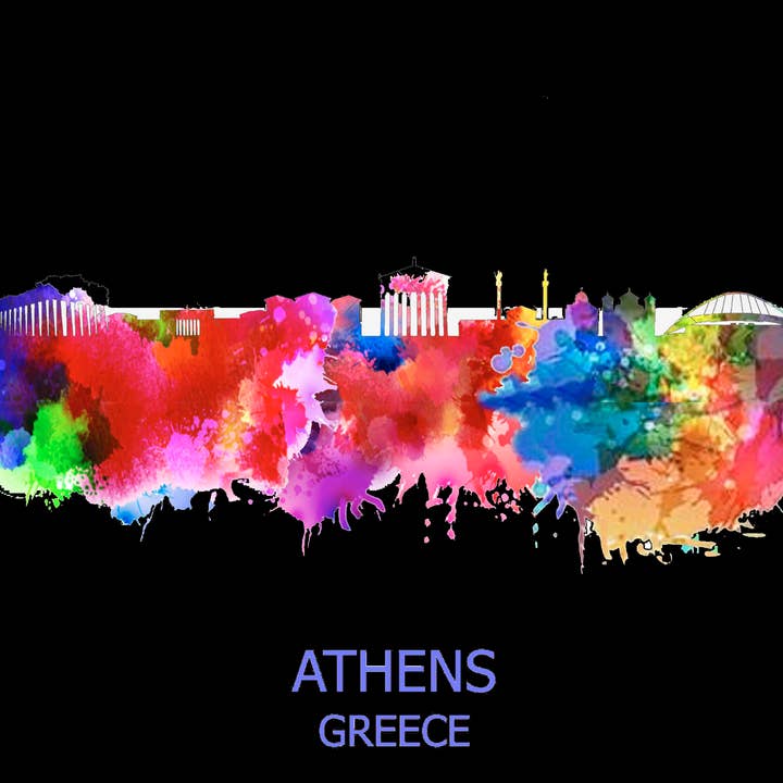 City Of Athens Skyline Poster Watercolor Art for wholesale by BMS BIZ