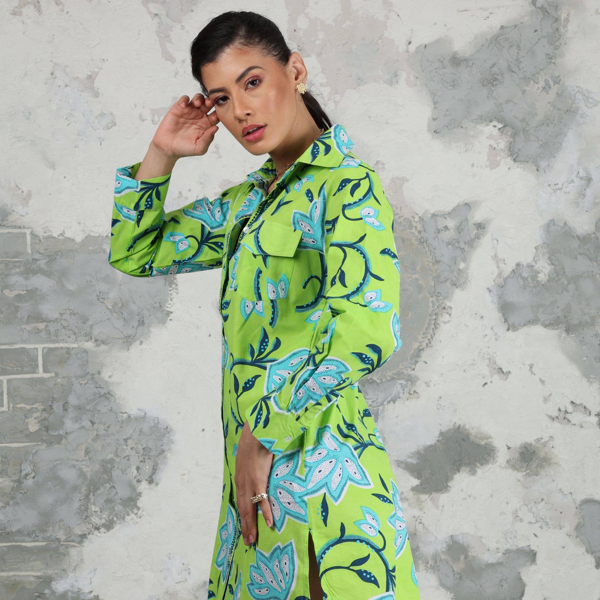 Avani Del Amour – Vestido - Mulher por atacado – Vestido camisa de manga longa com estampa floral 40566