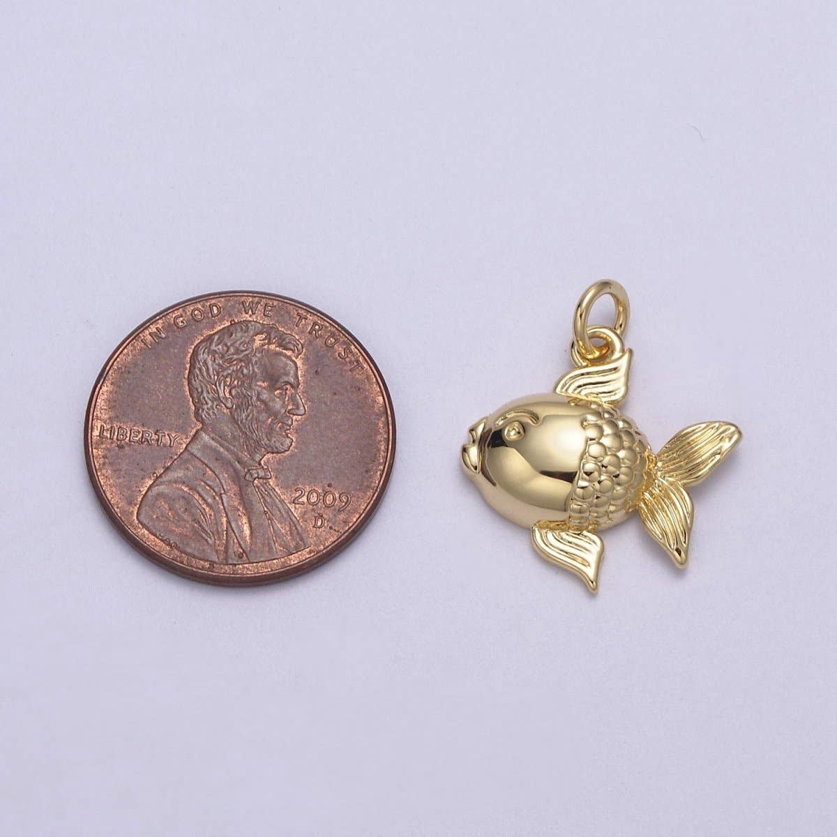 Aim Eternal - Wholesale Individual Charm/Pendant - Dainty 14k Godl Filled Puffy Goldfish Pet Fish Charm Animal Pendant N-8172