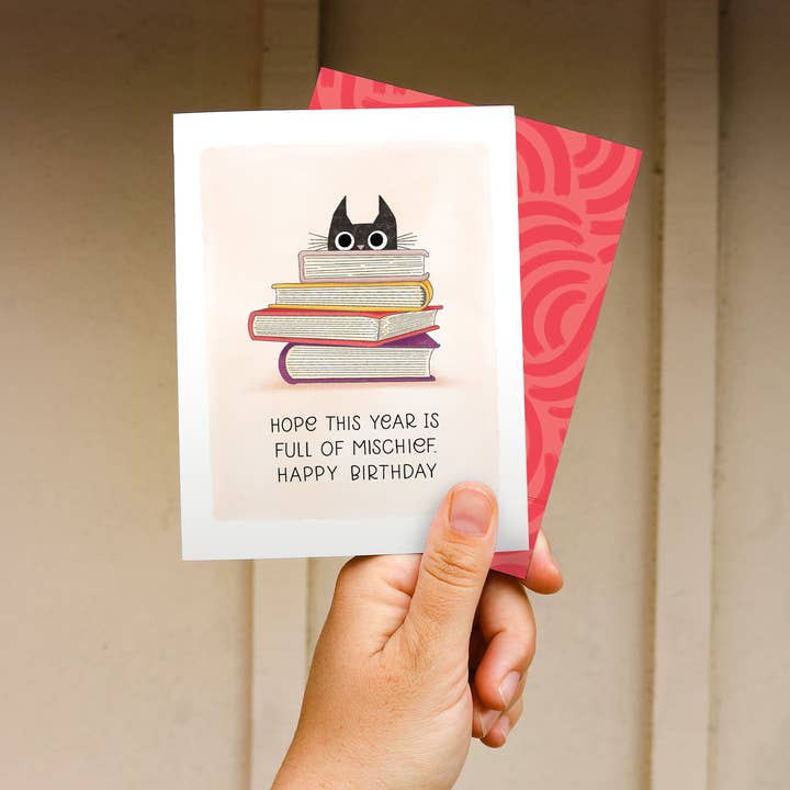 The Noble Paperie - Wholesale Birthday Card - Cat Books | Book Lover Bookish Happy Birthday Card2