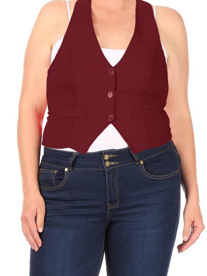 Women's Casual Plus Size Tuxedo Vest Top for wholesale by MOA COLLECTION