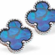 Orecchini a Lobo Quadrifoglio con Conchiglia Paua, Placcati in Rodio per la vendita all'ingrosso da parte di Byzantium Collection Ltd