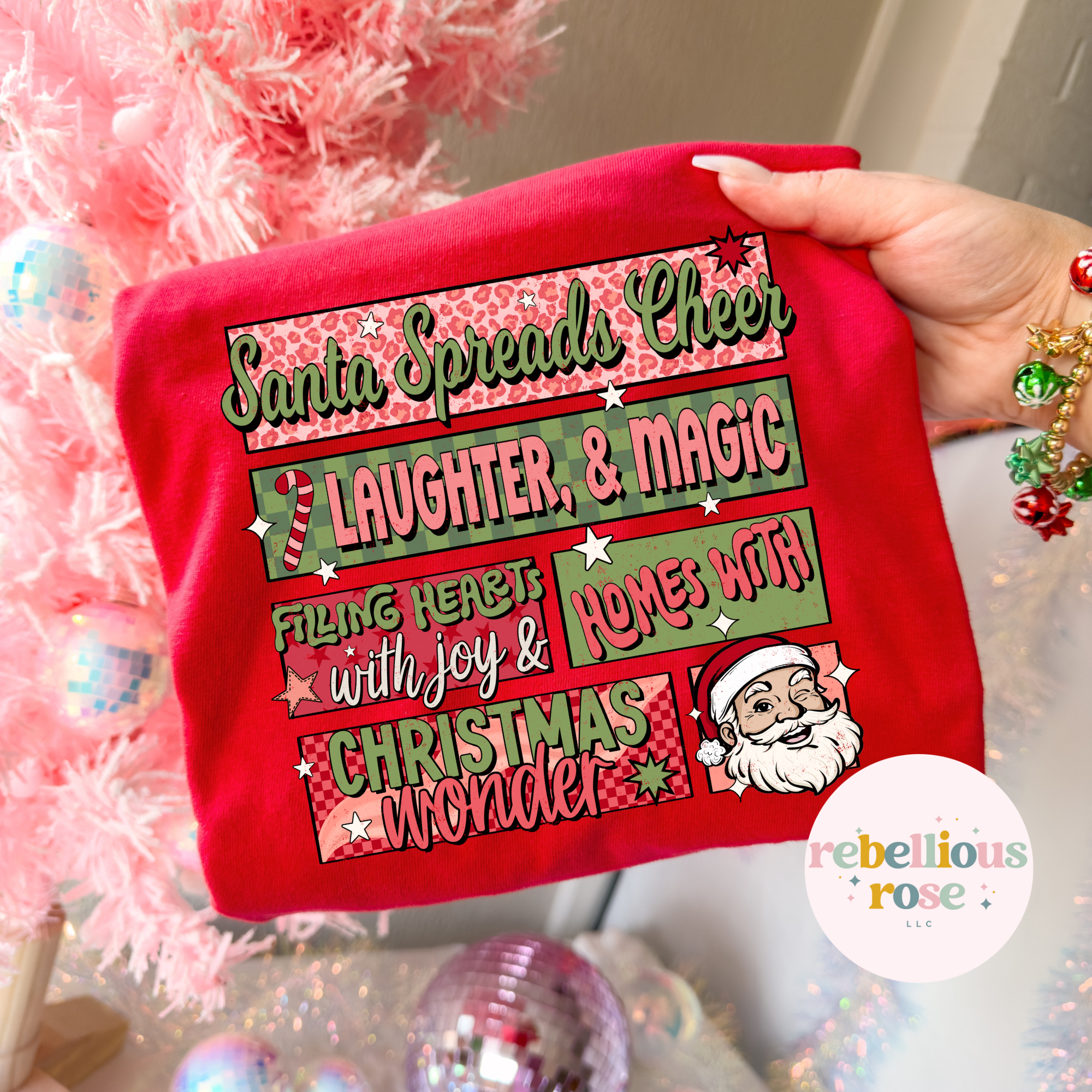 Rebellious Rose LLC - Wholesale T-Shirt (Graphic) - Women's - Santa Spreads Cheer Christmas Graphic T-shirt0