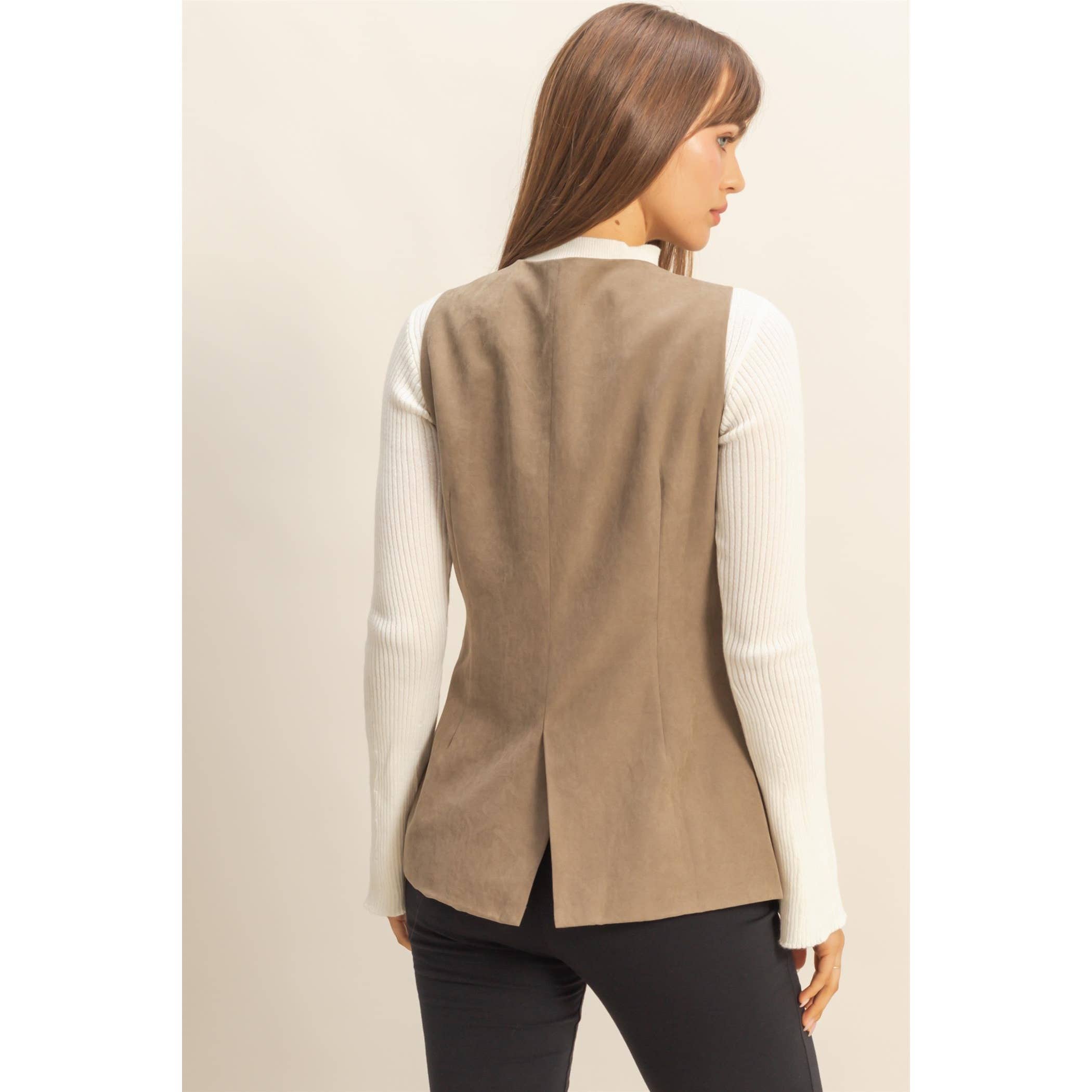 HYFVE - Vente Veste sans manches – femme - Gilet ajusté sans manches à col en V avec boutons7