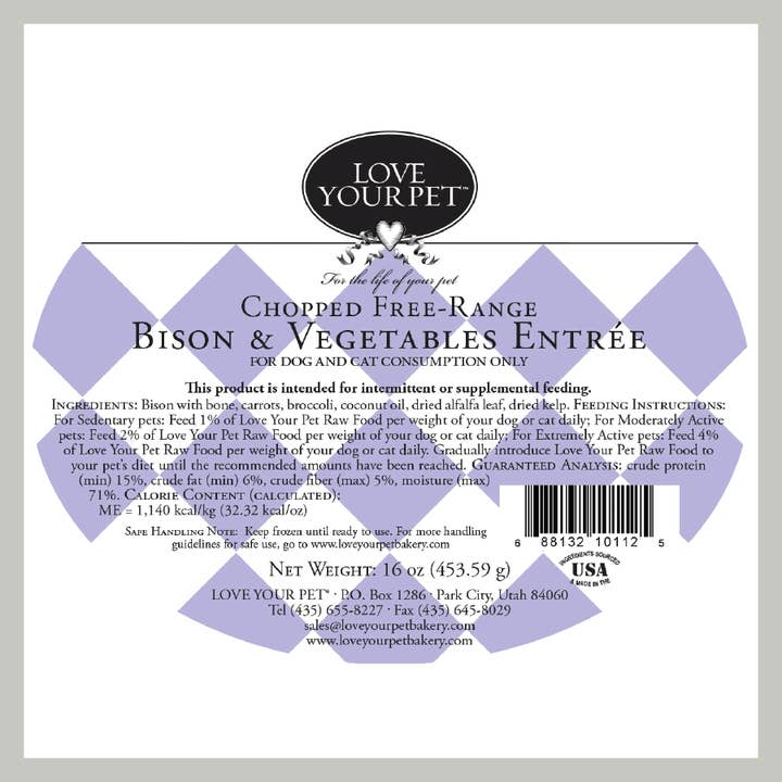 Love Your Pet Raw Foods - Wholesale Pet Food - Dog - Chopped Free Range Bison and Vegetables Entree3