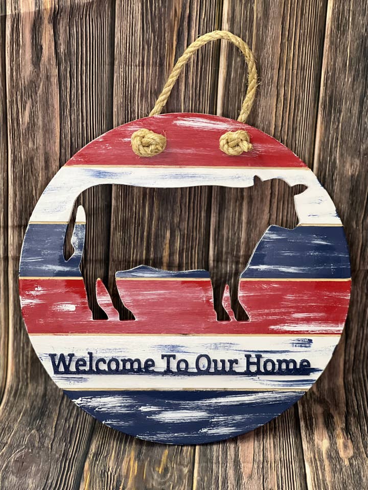 Cow Cut-out Welcome Sign for wholesale by Circle P Creations
