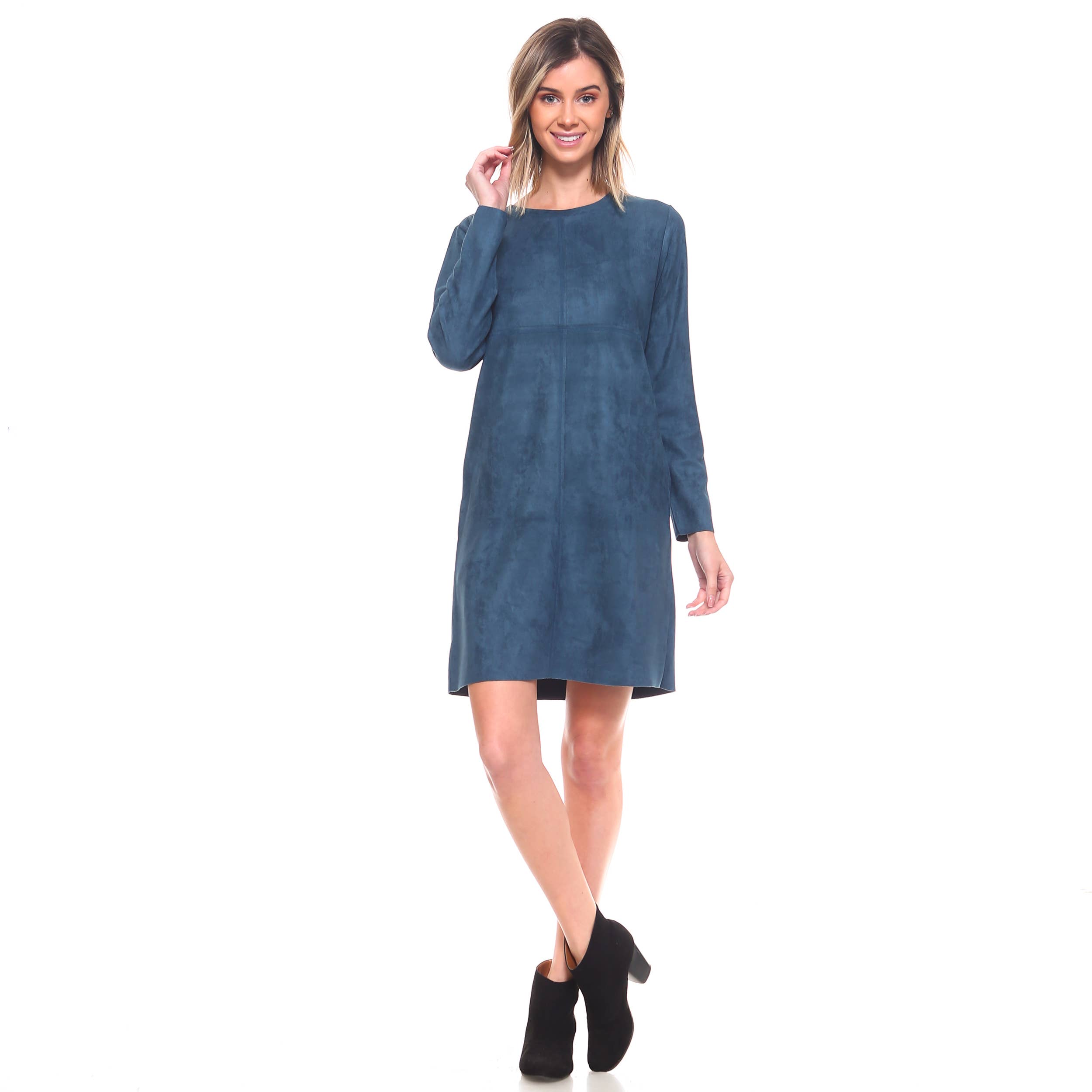 Joh Apparel - Vendita all'ingrosso Vestito - Donna - Abito con scollo rotondo in pelle scamosciata elasticizzata Aurora senza tasche27