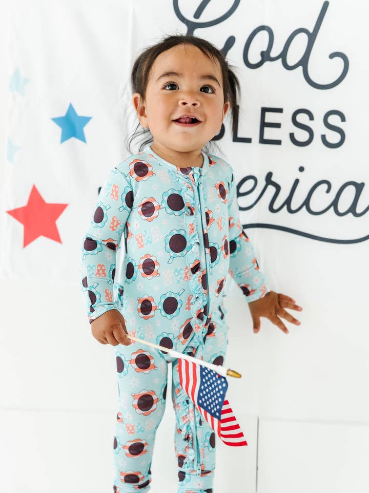 USA Gafas de sol Mameluco con volantes y pies convertibles para venta al por mayor de Little Pajama Co.