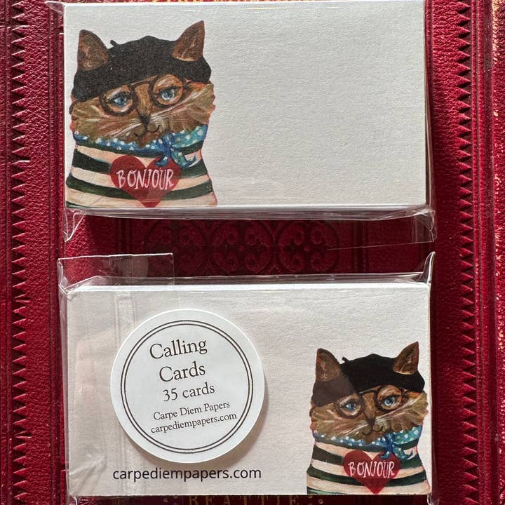 Carpe Diem Papers - Wholesale Stationery/Notecard Set - Bonjour Chat Calling Cards