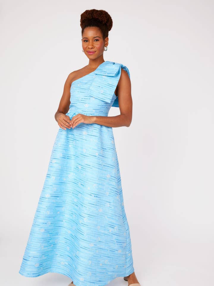 Vestido Caroline Azul Dupioni Texturizado para venta al por mayor de Abbey Glass