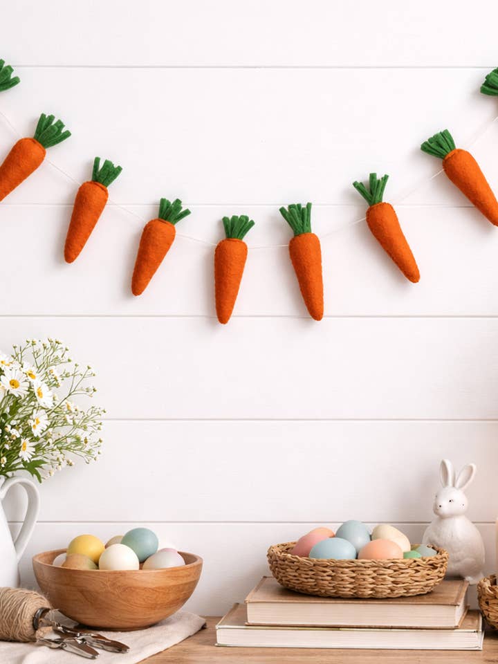 Easter Carrot Garland – Rustic Spring Bunny 6 Feet for wholesale by KNOBCO