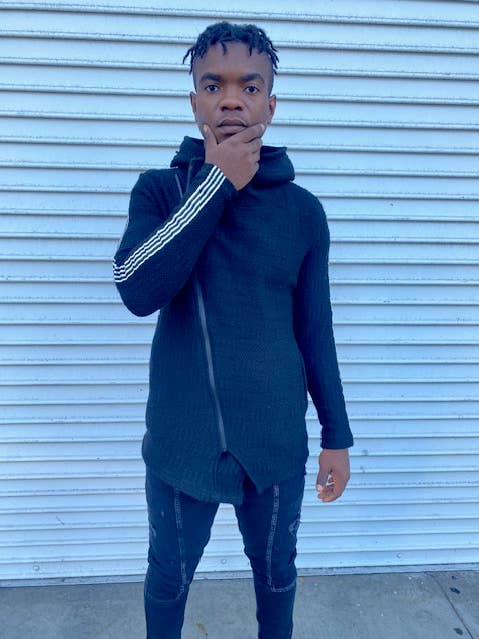 Mens Black Fashion Cardigan With Stripe on Side of Sleeve for wholesale by Young Republic