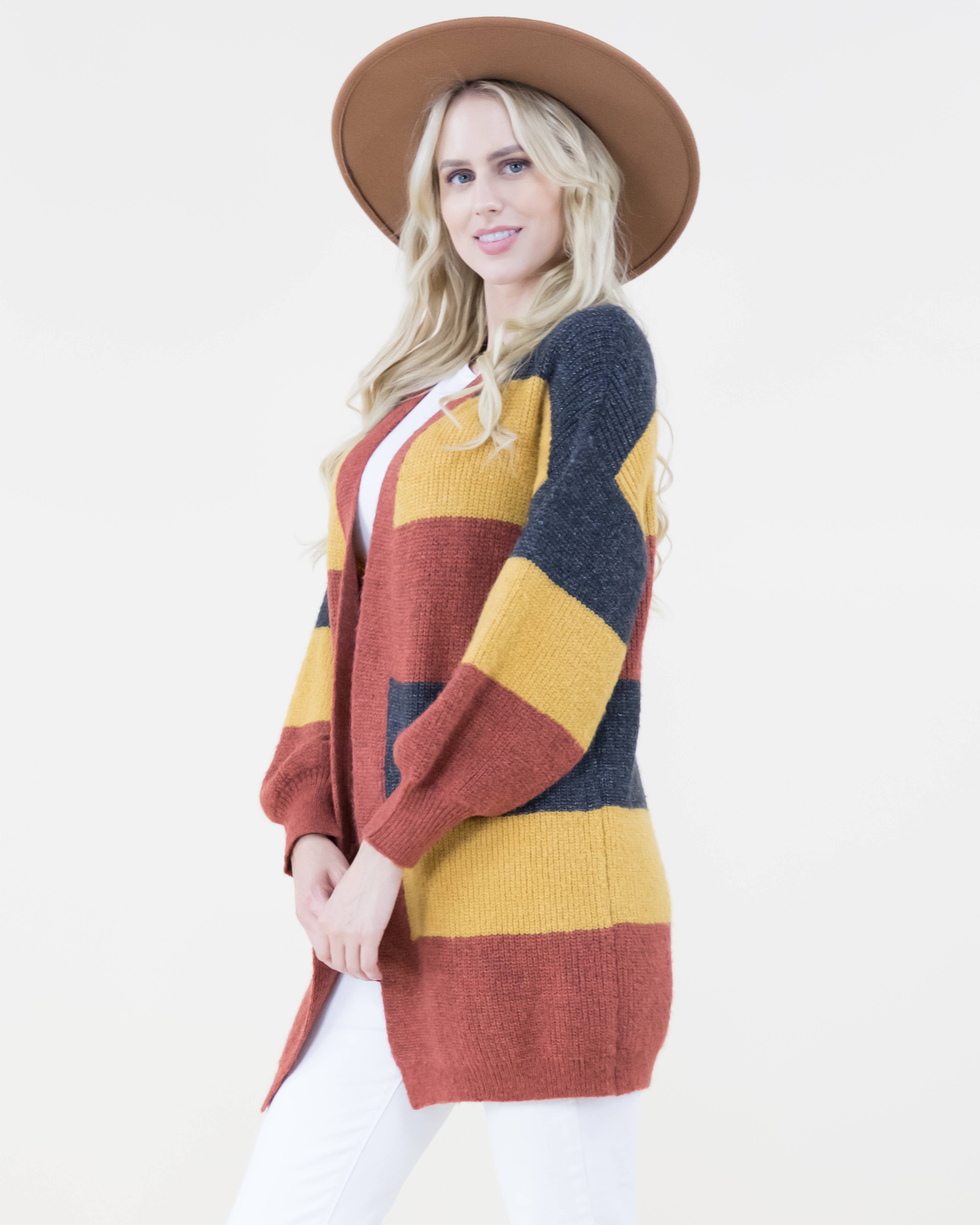 Original USA - Wholesale Cardigan - Women's - Knitted Stripe Cardigan0