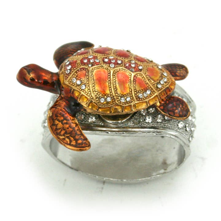 Modern Coastal by Contrast Inc. - Wholesale Napkin Ring - Pewter Jeweled Sea Turtle Napkin Rings Set of 4
