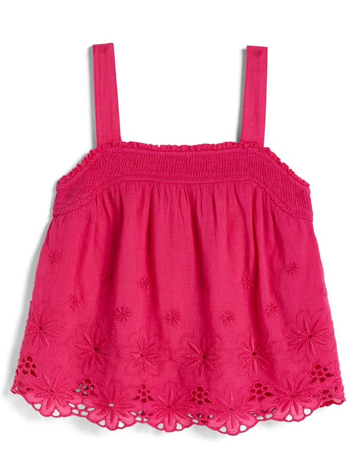 GIRLS-SMOCKING TANK WTH FLORAL EYELET/29454-B7YB for wholesale by Tractr Jeans