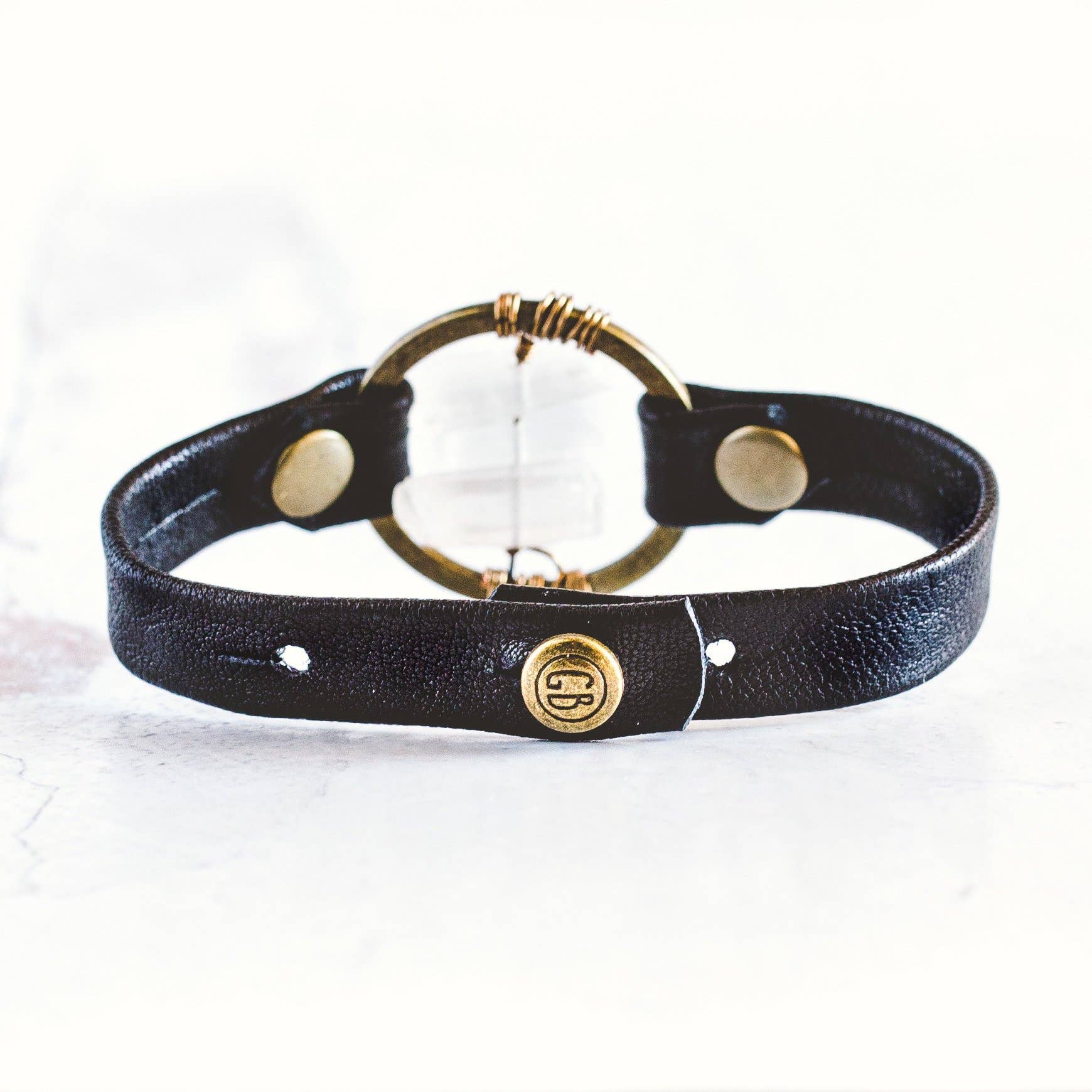 Giving Bracelets - Wholesale Bangle Bracelet - Be the Light Leather Bracelet-Antique Brass-Quartz Crystal14