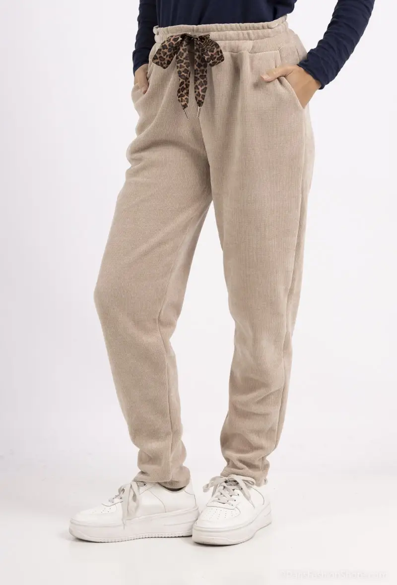 Mimi & Gogo – Engroshandel Loungesweatpants/jogginbukser – til kvinder – Velour joggingbukser med leopardsløjfe8