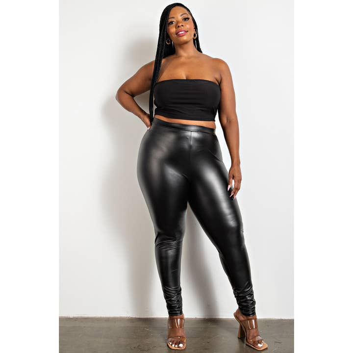 PLUS SIZE FAUX LEATHER HIGH RISE LEGGINGS for wholesale by The Curve LA